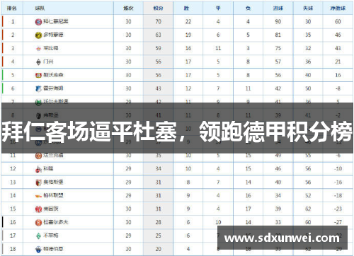 拜仁客场逼平杜塞，领跑德甲积分榜